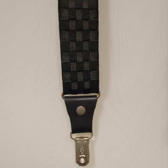 Vintage Pelican USA Black Adjustable Elastic Gold Clip on Checkered Suspenders - Picture 12 of 14